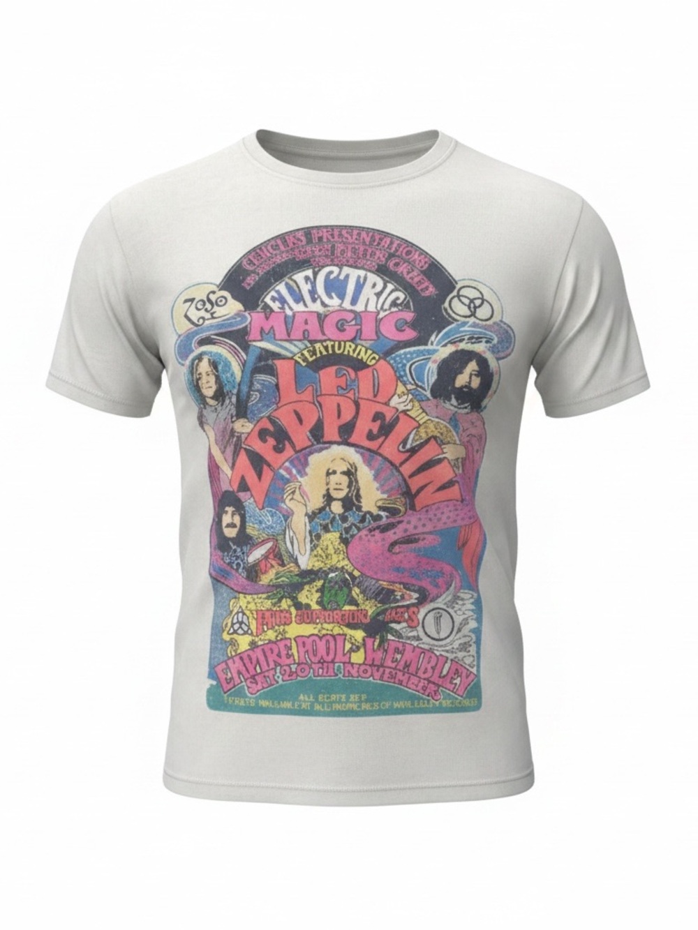 Led Zeppelin Electric Magic 1971 Wembley Concert Graphic Tee White Size Medium
